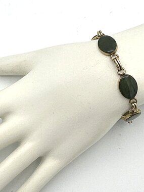 CONNEMARA gold-filled bracelet - vintage 12K GF oval green stone panel link 7"